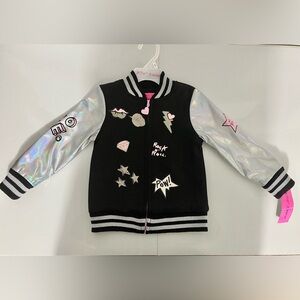 BETSEY JOHNSON Girls Silver & Black Bomber Jacket - Size 2T  4T.  NWT